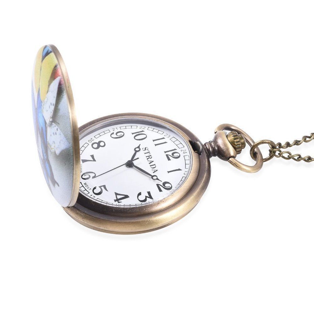 STRADA Multi Color Butterfly Pattern Pocket Watch - Picture 4 of 4
